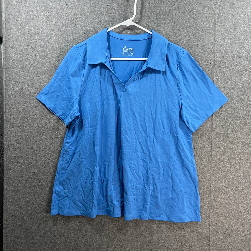 Denim & co. Essentials Favorite Jersey Polo Collar Top Marine Blue, Large